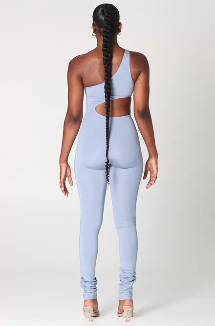 XENA - ASYMMETRIC CUTOUT JUMPSUIT - BLUE